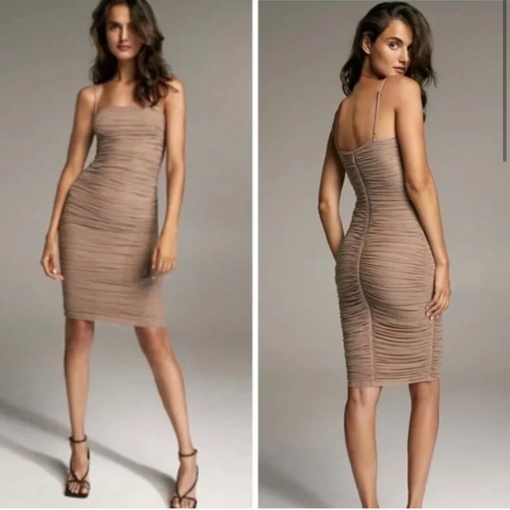Elegant Tan Ruched Dress